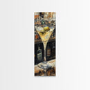 Realistic Martini Glass with Olives, Classic Cocktail Art, Bar Scene Canvas Print, Retro Kitchen Decor, Olive Martini Painting