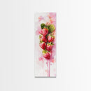 Strawberries Watercolor Painting Framed Canvas Print, Whimsical Kitchen Art, Pink Fruit Rustic Vertical Wall Art, Gift Idea