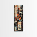 Urban Graffiti Canvas Print with Orange and Teal Accents, Long Narrow Wall Art for Contemporary Home or Living Room Decor