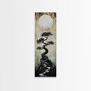 Mystical Moon and Bonsai Canvas Print Zen Wall Art Serene Wabi Sabi Decor Minimalist Nature Artwork Vertical Framed Artwork