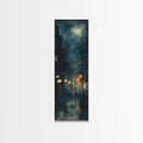 Moody Night Street Scene Framed Canvas Print | Vertical Wall Art | Moody Art | Living Room Art | Gift Idea Him | Urban Nightscape