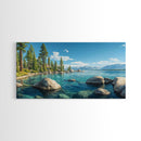 Lake Tahoe Landscape Canvas Print Rustic Wall Art Coastal Nature Scene Above Bed Artwork Living Room Decor Panoramic Painting