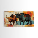 Abstract Bull Duo Framed Canvas Print Rustic Wall Art Geometric Bull Art Living Room Decor Bull and Bear Art Rustic Farmhouse Art