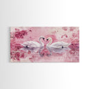 Swan Reflection Watercolor Framed Canvas Print, Romantic Wildlife Art, Cherry Blossom Wall Art, Rustic Farmhouse Decor, Bedroom Art