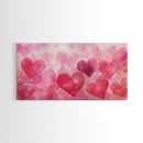Watercolor Hearts Canvas Print, Romantic Light Pink Wall Art, Feminine Cottagecore Decor, Rustic Artwork Gift Idea, Original Painting