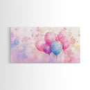 Balloon Cluster Canvas Print | Whimsical Art, Light Pink and Blue Wall Art, Birthday Decor, Pastel Wall Art, Playroom Art, Living Room Decor