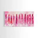 Elegant Lipsticks Display Painting as Pink Abstract Wall Art on Canvas Print, Makeup Collector Vanity or Bedroom Accent Decor