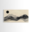 Abstract Mountain Landscape Framed Canvas Print, Wabi Sabi Wall Art Minimalist Decor, Rustic Line Art Idea Bedroom Artwork Vertical Design