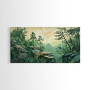 Green Forest Serenity Framed Canvas Print with Mountain Landscape Art and Sage Green Wall Art Perfect Living Room Rustic Decor