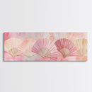 Japanese Fan Inspired Canvas Print, Pink Wall Art with Delicate Oriental Touch, Long Narrow Wall Decor, Modern Cottagecore Aesthetic