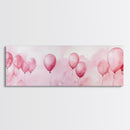 Balloon Painting Framed Canvas Print in Pastel Pink Hues, Whimsical Horizontal Artwork, Light Pink Wall Art for Living Room Decor