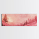 Misty Pink Landscape Canvas Print Forest at Dusk Painting Light Pink Wall Art Smoky Mountain Art Panoramic Art Bedroom Decor Gift
