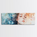 Moody Woman Portrait Framed Canvas Print - Abstract Cherry Blossom Painting, Fall Bedroom Art, Minimalist Wall Decor, Gift Idea For Her