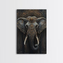 Ornate Elephant Kerala Mural Framed Canvas Print – Ganesh Wall Art, Sacred Geometry Art, Indian Inspired Decor Rustic Living Room Art