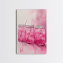 Pink Lemonade Jars Framed Canvas Print Food Review Kitchen Art Light Pink Wall Art Whimsical Art Rustic Decor Farmhouse Style