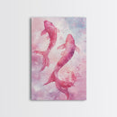 Watercolor koi fish painting in vibrant pink tones, perfect bedroom decor, framed canvas print, whimsical art above bed wall art
