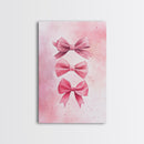 Pink Ribbon Trio Canvas Print, Feminine Wall Art, Light Pink Wall Art, Gift Idea for Her, Whimsical Art, Minimalist Art, Bedroom Wall Decor