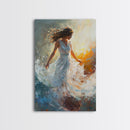 Ethereal Woman with Flowing Dress Framed Canvas Print, Dreamy Goddess Art Perfect as Above Sofa or Romantic Bedroom Wall Decor
