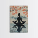 Cherry Blossom Canvas Print Featuring Zen Silhouette, Oriental Inspired Wabi Sabi Art, Minimalist Yoga Wall Art for Tranquility