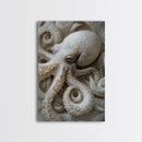 Octopus Art Framed Canvas Print with Intricate Nautical Decor and Ocean-Inspired Details, Rustic Coastal Wall Art Perfect Gift Idea