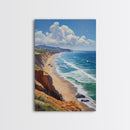 Panoramic Coastal Framed Canvas Print Blue Ocean View Nautical Landscape Art Extra Wide Wall Art Nautical Decor Living Room Beach Artwork