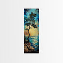 Windblown Pine, Ocean Painting, Moody Art, Coastal Landscape, Nautical Decor, Framed Canvas Print, Bedroom Art