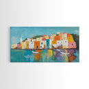 Mediterranean Village, coastal painting, Italy art, colorful homes, seascape painting, extra wide art, Canvas Print, panoramic art