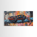 Vibrant Lizard Art, Graffiti Wall Art, Whimsical Art, Leopard Wall Art, Framed Canvas Print, Extra Wide Art, Living Room Art