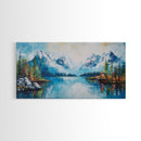 Snowy Peaks, mountain painting, framed canvas print, landscape painting, extra wide art, rustic wall art, above bed wall art