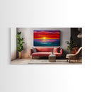 Red Couch, Sunset Painting, Above Sofa Art, Coastal Wall Art, Beach Decor, Panoramic Art, Framed Canvas Print, Living Room Art