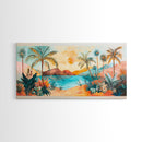 Tropical Sunset Art, Coastal Landscape Art, Boho Wall Art, Palm Tree Painting, Pink Orange Wall Art, Extra Wide Art, Canvas Print