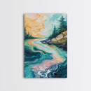 Swirling River Art, Abstract Nature Scene, Dreamy Landscape, Flowing Water, Boho Wall Art, Colorful Decor, Canvas Print