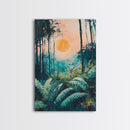 Forest Sunrise Painting, Nature Landscape, Golden Light Art, Pine Tree Art, Warm Moody Decor, Rustic Wall Art, Canvas Print