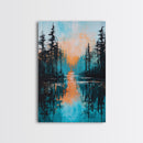 Sunset Reflection, pine tree art, landscape painting, teal wall art, Joshua tree art, framed canvas print, extra wide art