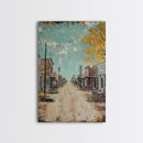 Western Town Scene, rustic wall art, farmhouse art, vintage horse art, southwest wall art, Framed Canvas Print