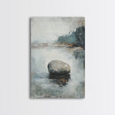 Serene River Rock Canvas Print Nature Inspired Wall Art, Minimalist Landscape Painting, Zen Decor, Neutral Tones, Living Room Artwork