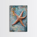 Starfish Texture Coastal Canvas Print, Beach House Decor, Ocean Wall Art, Nautical Artwork, Textured Beach Art, Coastal Living Room Art