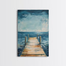 Wooden Dock on Water Framed Canvas Print | Lake House Wall Art | Tranquil Nature Painting | Rustic Cabin Decor | Boho Art