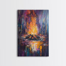 Moody Campfire, Dark Romance Painting, Firelight Art, Abstract Fire Painting, Cozy Home Decor, Rustic Art, Framed Canvas Print