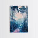 Misty Forest, moody art, birch tree art, pine tree art, landscape painting, gift idea for her, Framed Canvas Print, bedroom art