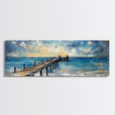 Wooden Dock Sunset Canvas Print Ocean Pier Wall Art Seaside Beach Decor Nautical Artwork Coastal Home Art Large Framed Print