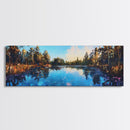 Tranquil Lake Reflection Framed Canvas Print - Nature Landscape Wall Art, Living Room Decor, Serene Water Painting, Cabin Wall Art