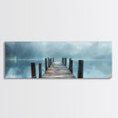 Misty Dock Landscape Framed Canvas Print Tranquil Lake Painting Minimalist Nature Art Calm Water Foggy Morning Bedroom Wall Art