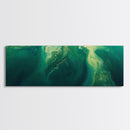 Green Abstract Swirl Framed Canvas Print - Modern Minimalist Wall Art, Deep Emerald Painting, Living Room Decor, Office Artwork