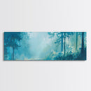 Misty Forest Painting Ethereal Blue Woodland Art Dreamy Nature Landscape Wall Decor Tranquil Aesthetic Bedroom Artwork