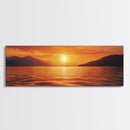 Golden Sunset, Serene Lake Painting, Tranquil Water Art, Nature Decor, Framed Canvas Print, Minimalist Style, Bedroom Artwork