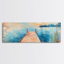 Wooden, Dock, Lake, Tranquility, Framed Canvas Print, Coastal Wall Art, Nature Painting, Bedroom Wall Art, Minimalist Art