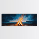 Stormy Beach Bonfire Canvas Print Dramatic Coastal Wall Art Ocean Fire Pit Painting Wilderness Adventure Decor Moody Gift