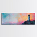 Lighthouse Sunset Canvas Print Nautical Wall Art, Vibrant Coastal Painting, Pink and Blue Seascape, Bedroom Decor