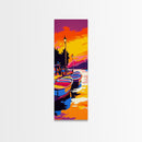 Boat Sunset, City Lights, Colorful Reflection, Waterfront View, Vibrant Colors, Modern Art, Urban Scene, Living Room, Canvas Print